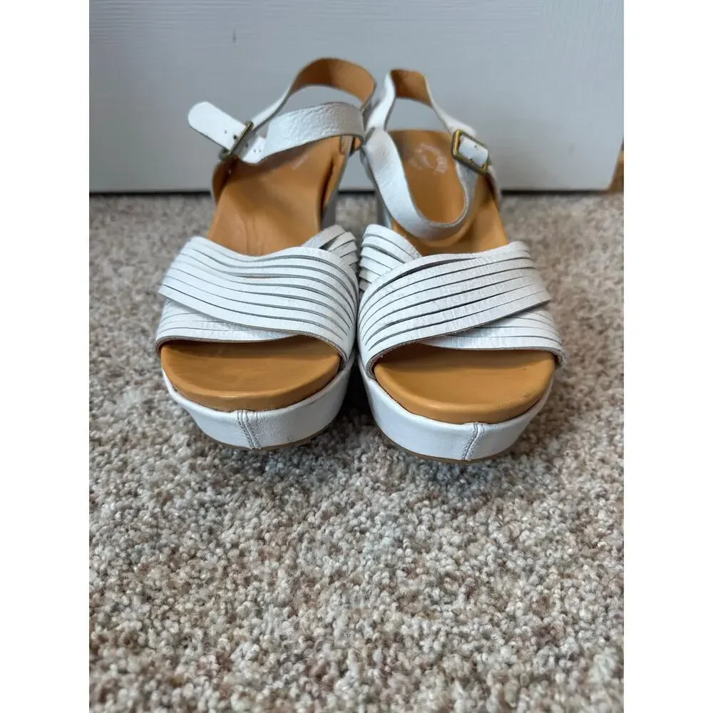 KORK-EASE Women's Sandals, size 12, White, strappy wedge platform shoes